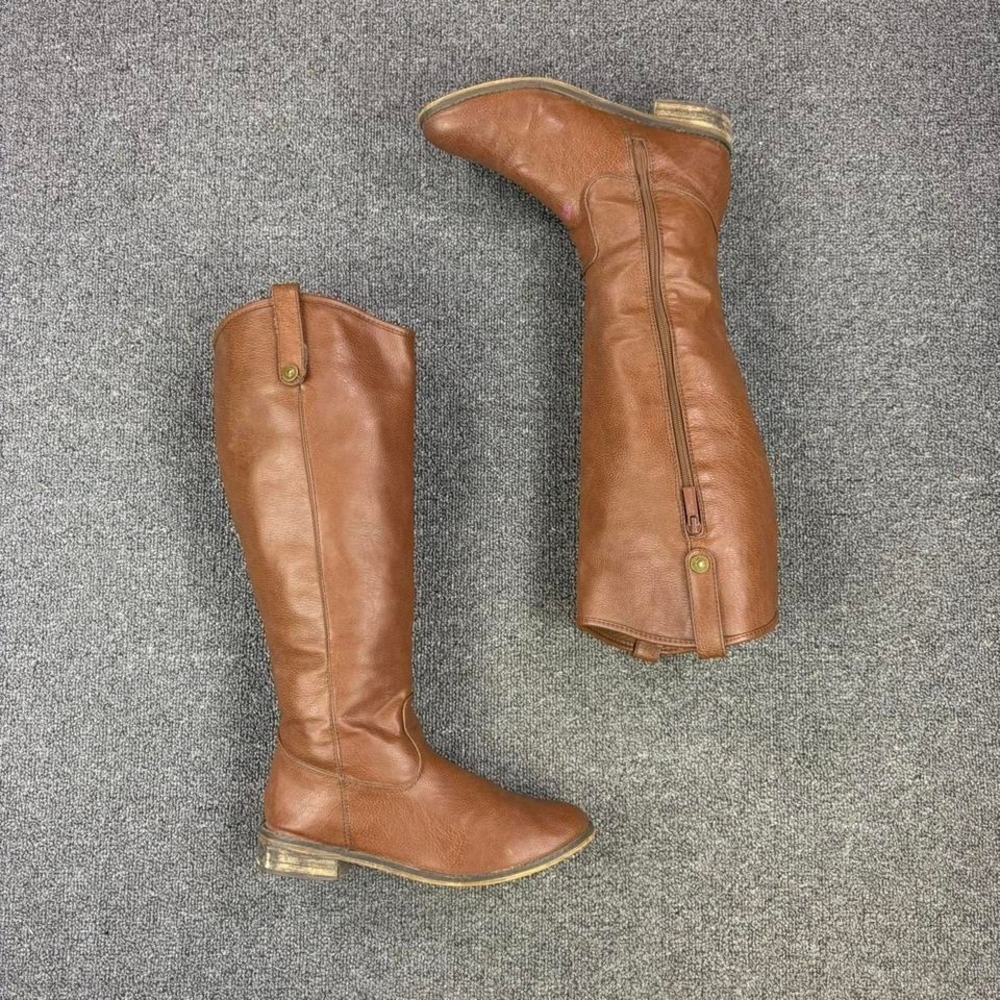 Women's Brown Knee High Side Zip Heel Riding Campus Tall Boots  Size 8.5